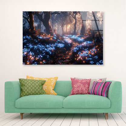 Forest with Red Leaves and Trees by Lights Acrylic Glass Print Tempered Glass Wall Art 100% Made in Australia Ready to Hang - Bella Home Decor