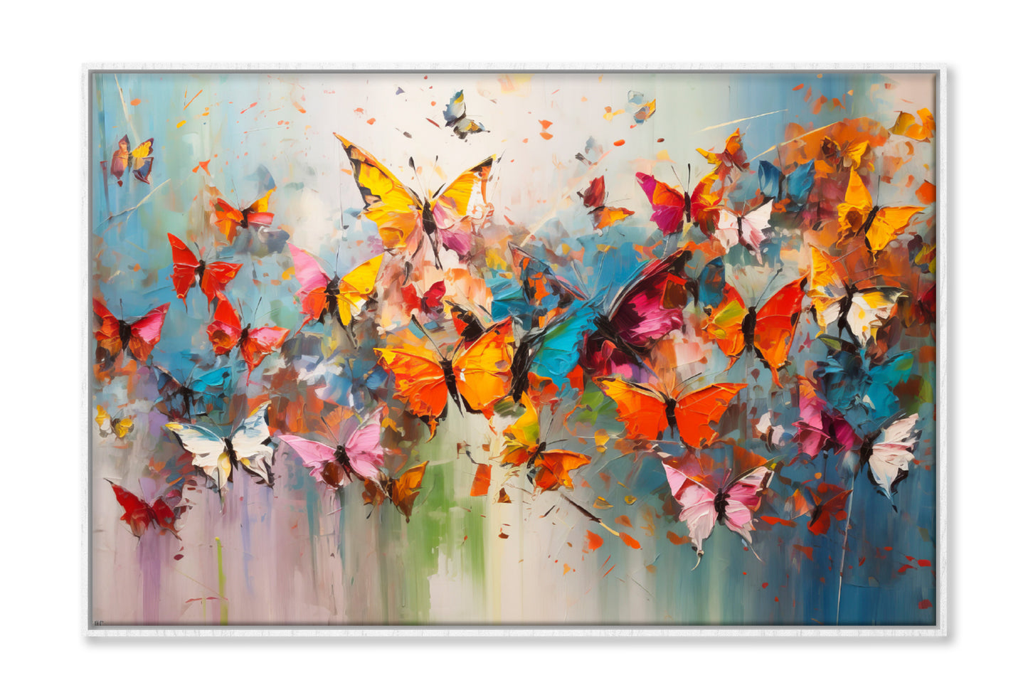 Pink Red Yellow Butterflies Abstract Oil Painting Wall Art Limited Edition High Quality Print Canvas Box Framed White