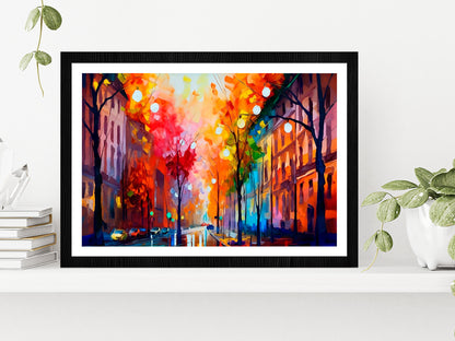 City In Autumn, Scenic Landscape With A Pleasant Trees Glass Framed Wall Art, Ready to Hang Quality Print With White Border Black