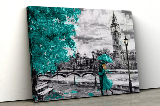 Large Teal tree set in a black and white London UV Direct Aluminum Print Australian Made Quality