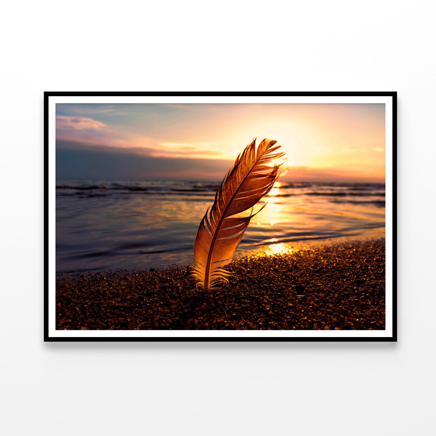 Feather With Sunset in Seashore Home Decor Premium Quality Poster Print Choose Your Sizes - Bella Home Decor