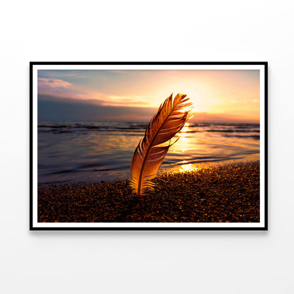 Feather With Sunset in Seashore Home Decor Premium Quality Poster Print Choose Your Sizes - Bella Home Decor