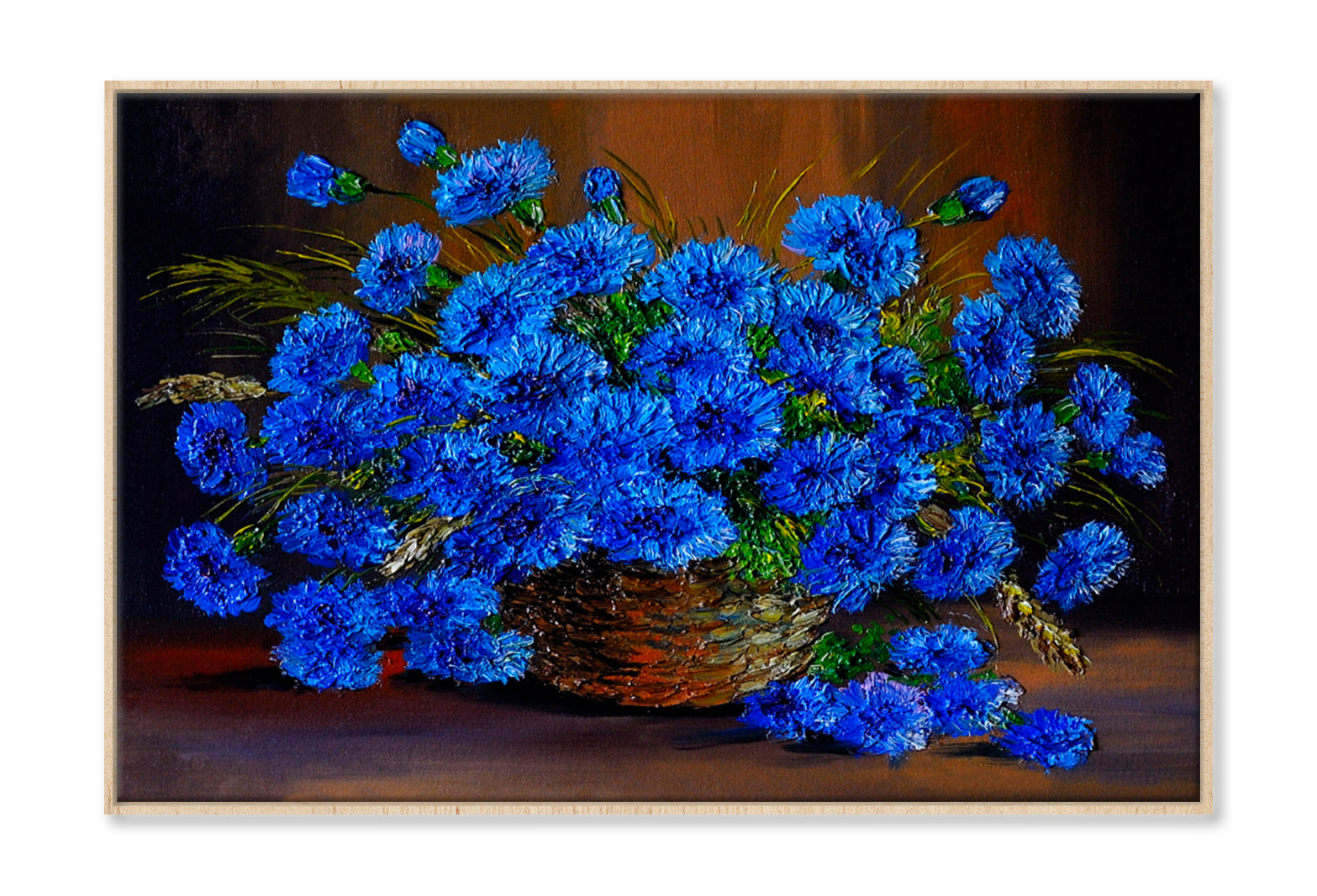 Blue Flowers In A Vase, Art Work Oil Painting Wall Art Limited Edition High Quality Print Canvas Box Framed Natural