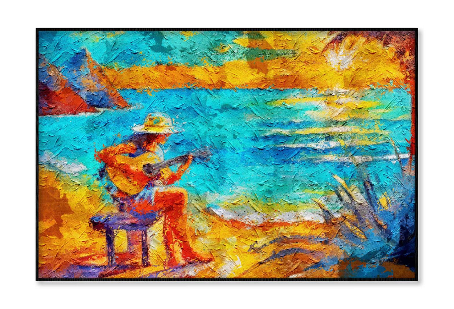 Girl Playing Guitar On The Beach Wall Art Limited Edition High Quality Print