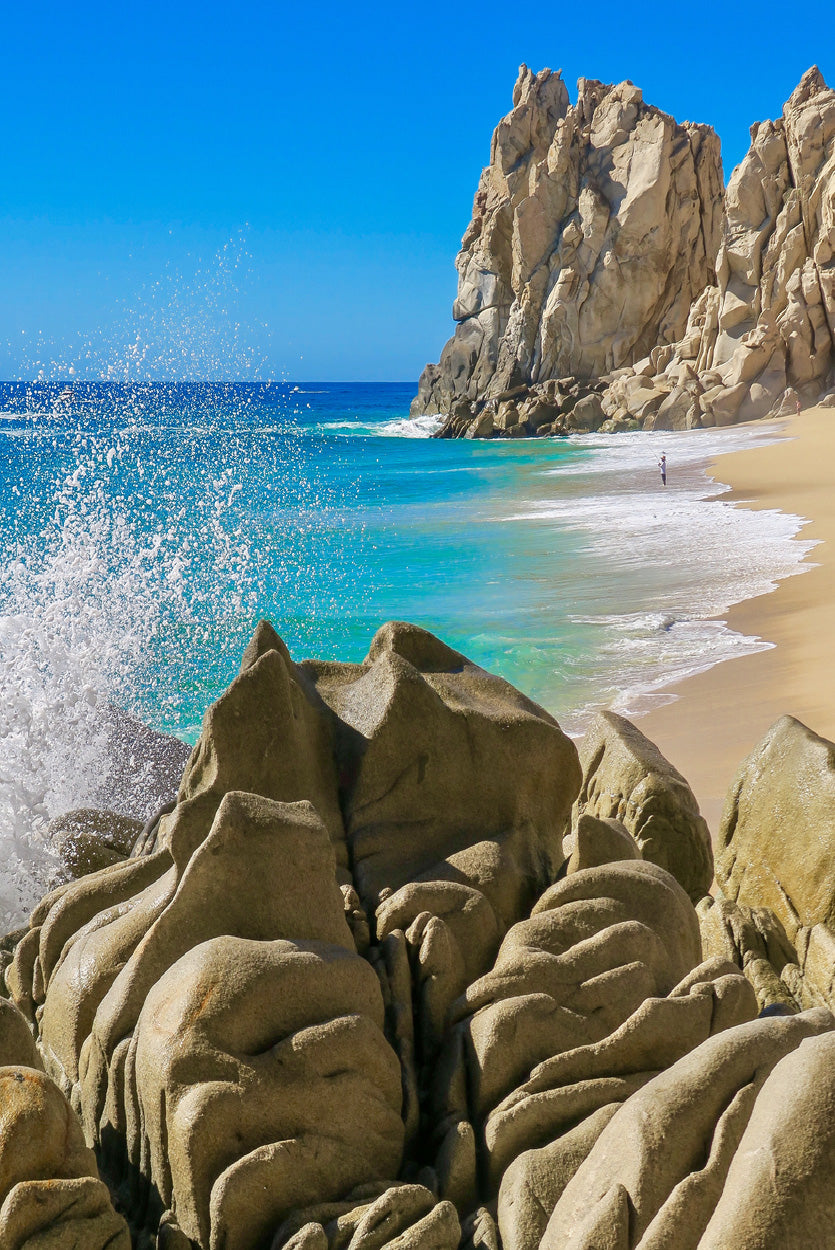 Rocky Beach Photograph Cabo San Lucas Mexico Glass Framed Wall Art, Ready to Hang Quality Print