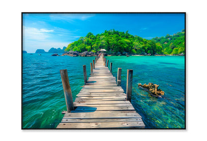 Wooden Pier Leads to An Island with Clear Blue Water and Lush Greenery Home Decor Premium Quality Poster Print Choose Your Sizes