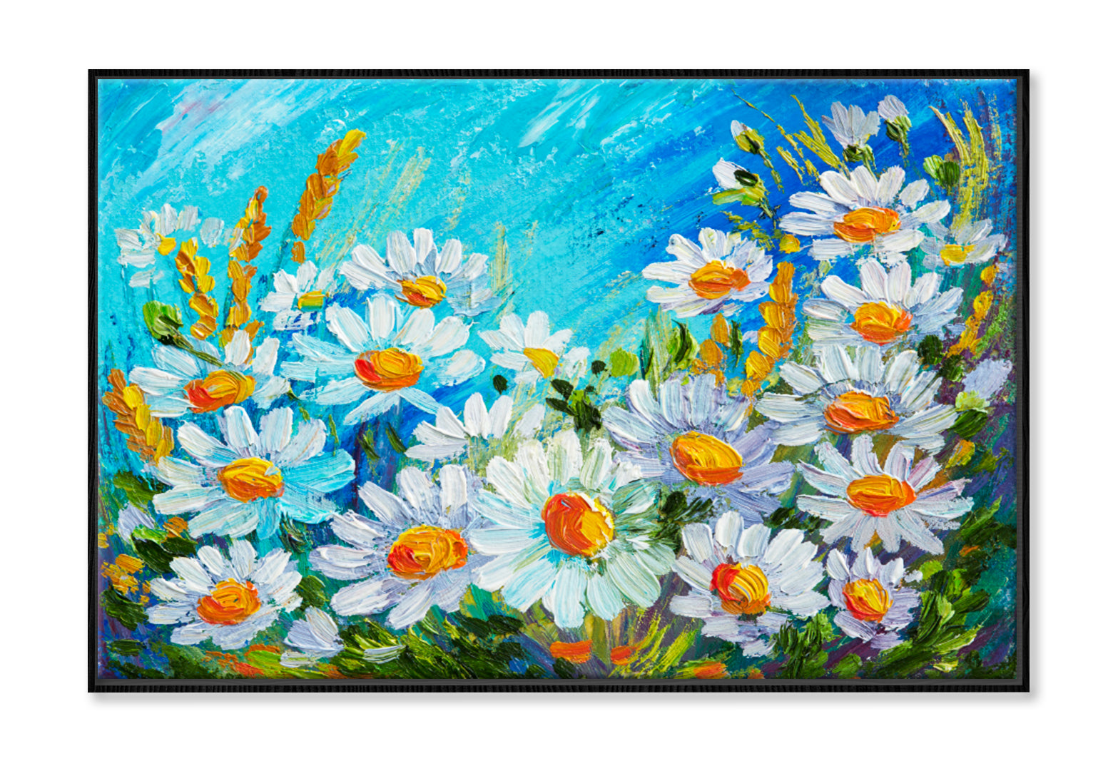 Abstract Bouquet Of Chamomile Oil Painting Wall Art Limited Edition High Quality Print Canvas Box Framed Black