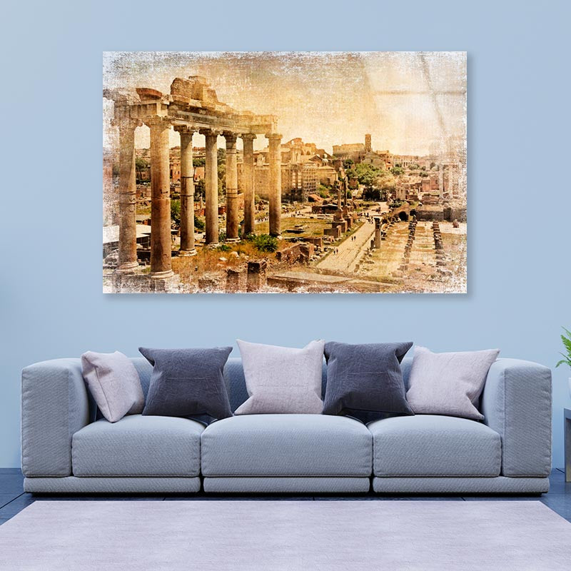 Roman Forums - Artistic Retro Styled Picture Acrylic Glass Print Tempered Glass Wall Art 100% Made in Australia Ready to Hang