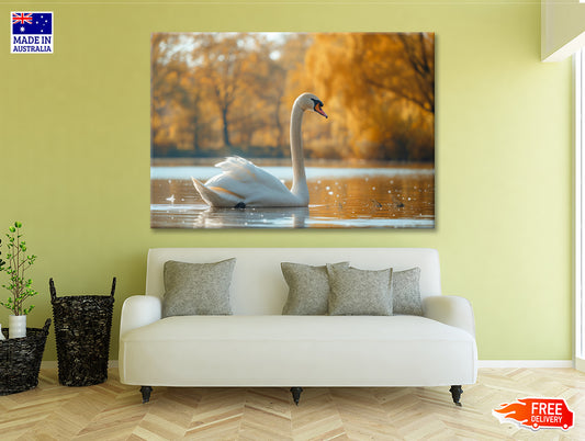 Swans on Autumn Pond View Print 100% Australian Made - Bella Home Decor
