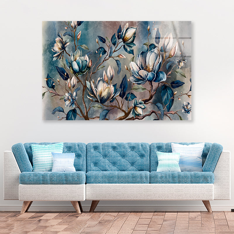 Branch of Watercolor Flowers Acrylic Glass Print Tempered Glass Wall Art 100% Made in Australia Ready to Hang - Bella Home Decor