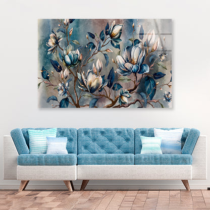 Branch of Watercolor Flowers Acrylic Glass Print Tempered Glass Wall Art 100% Made in Australia Ready to Hang - Bella Home Decor