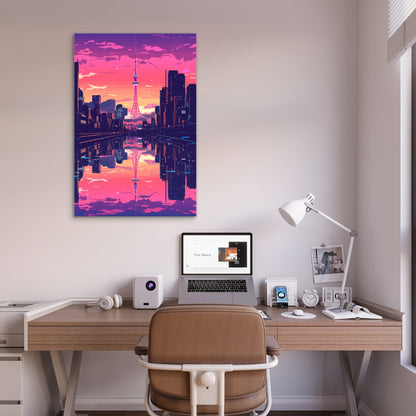 Purple City Skyline Reflection 60x90cm Metal Print Ready to Hang