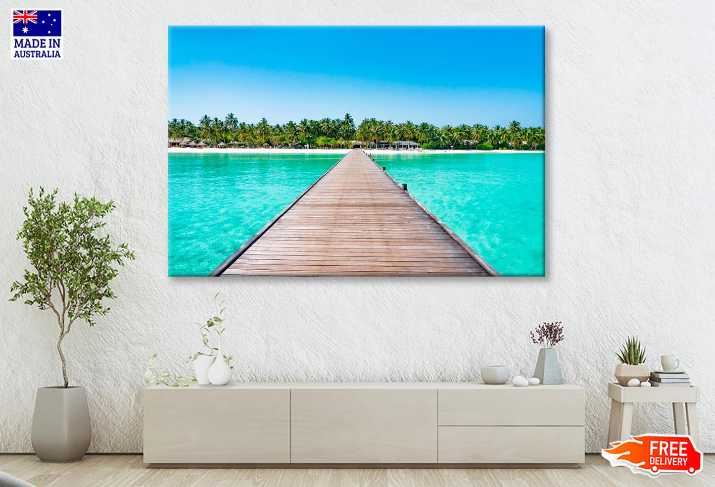 Overwater Bridge in The Indian Ocean Wall Art Decor 100% Australian Made