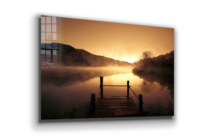 Pier on Lake Sunrise UV Direct Aluminum Print Australian Made Quality