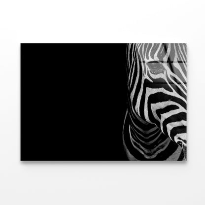 Half Face of Zebra with Black Acrylic Glass Print Tempered Glass Wall Art 100% Made in Australia Ready to Hang