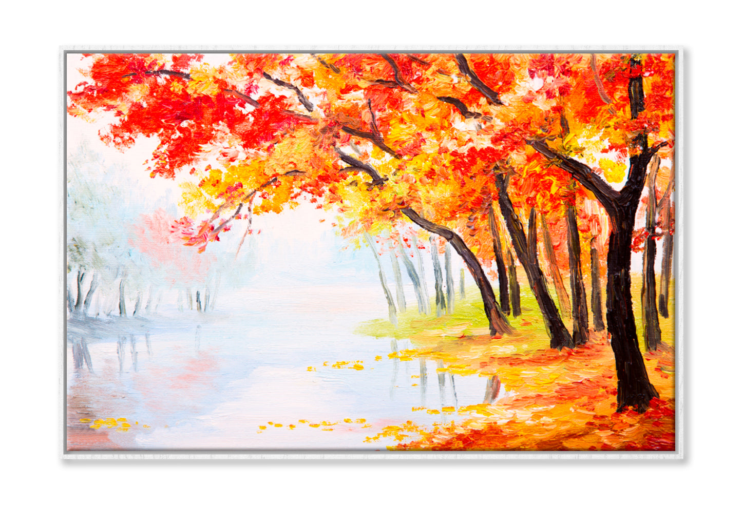 Autumn Forest Near The Lake Oil Painting Wall Art Limited Edition High Quality Print Canvas Box Framed White