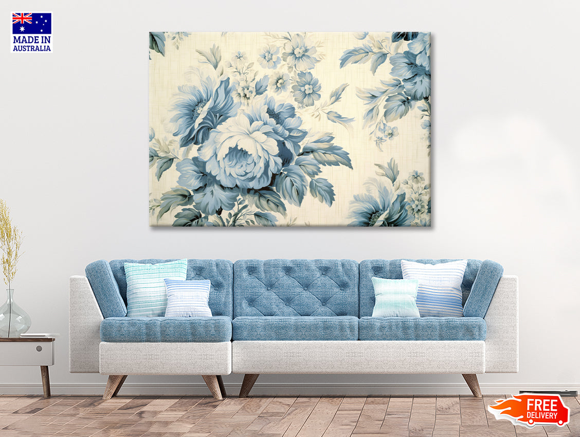 Blue Floral Vintage Wallpaper Print 100% Australian Made - Bella Home Decor