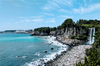 Waterfall At Jeju Beach Blue Sky Home Decor Premium Quality Poster Print Choose Your Sizes