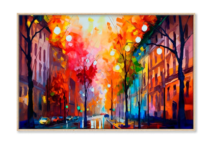 City In Autumn, Scenic Landscape With A Pleasant Trees Oil Painting Limited Edition High Quality Print Canvas Box Framed Natural