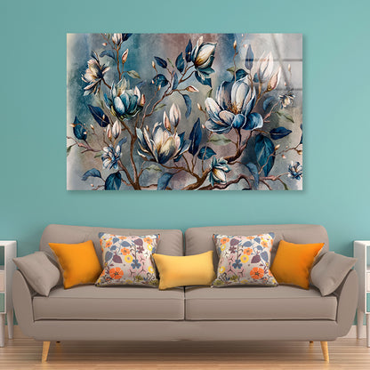 Branch of Watercolor Flowers Acrylic Glass Print Tempered Glass Wall Art 100% Made in Australia Ready to Hang - Bella Home Decor