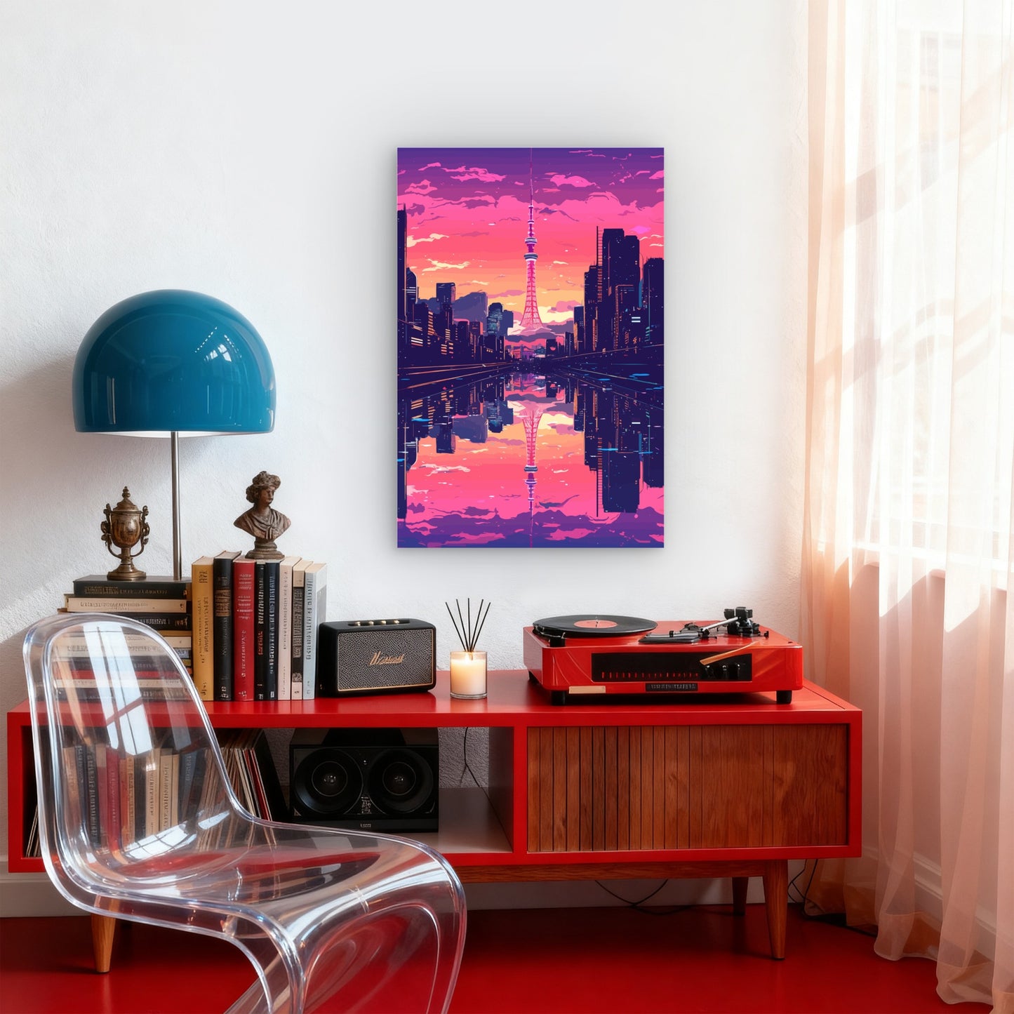 Purple City Skyline Reflection 60x90cm Metal Print Ready to Hang