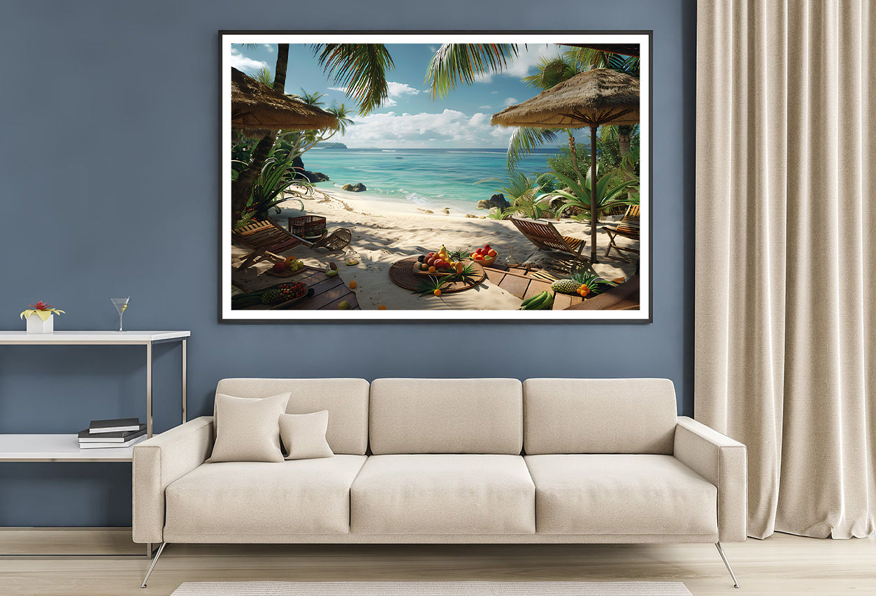 Beach with Palm Trees View Home Decor Premium Quality Poster Print Choose Your Sizes - Bella Home Decor