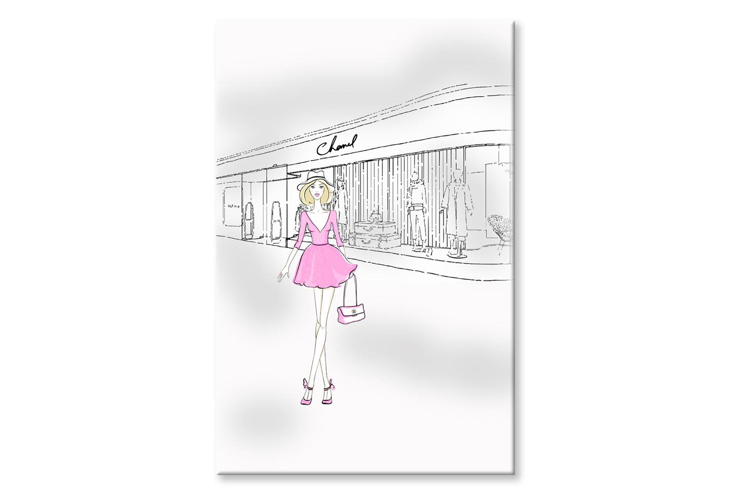 Pink Girl With Fashion Store Wall Art Limited Edition High Quality Print Stretched Canvas None