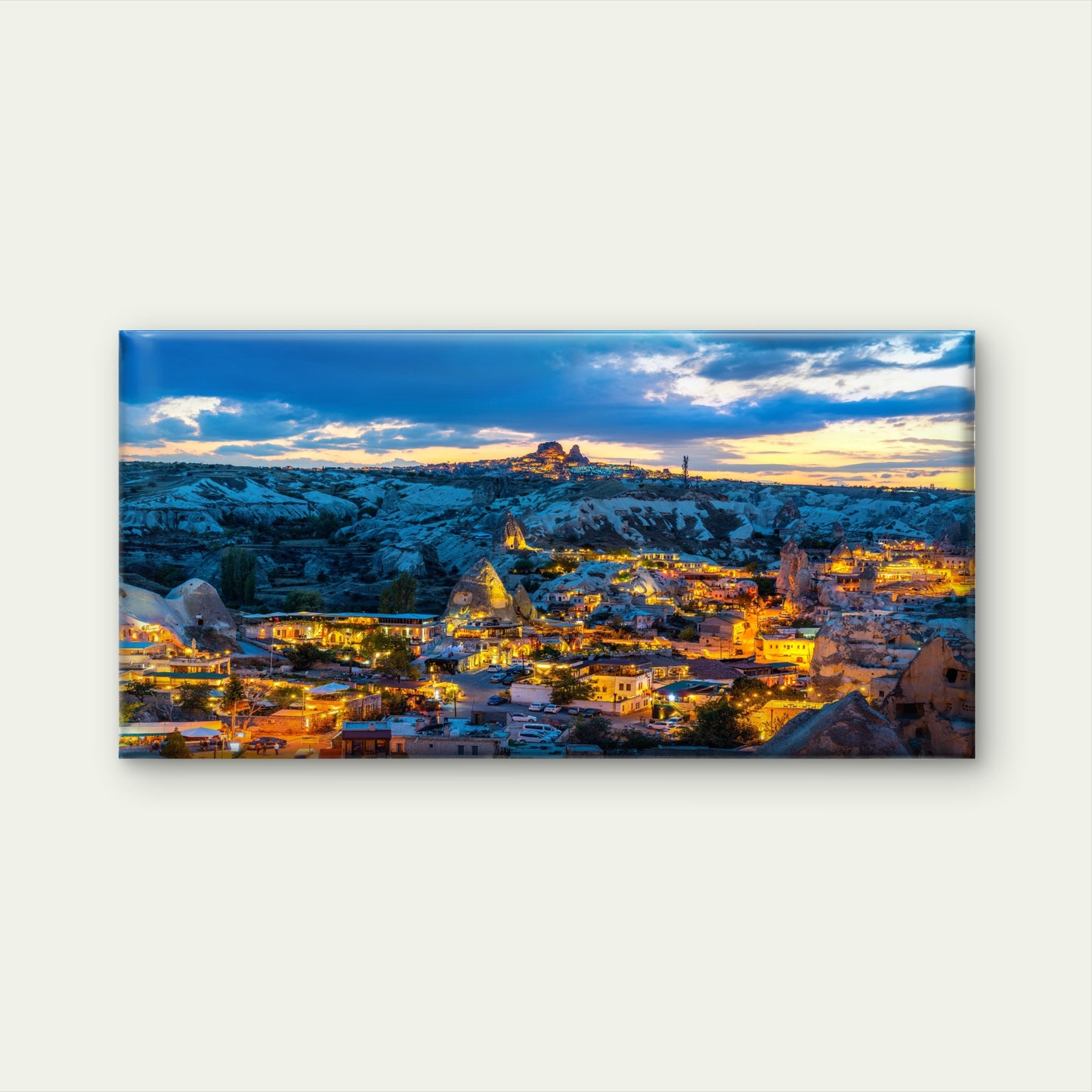 Goreme Town Twilight Cappadocia Türkiye Wall Art Canvas Office Home Room Framed 120x60cm