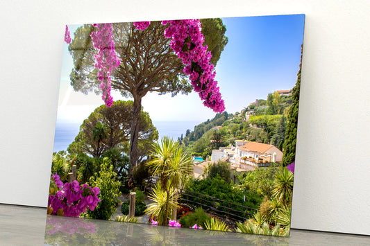 Umbrella Pine Tree and Flowers Acrylic Glass Print Tempered Glass Wall Art 100% Made in Australia Ready to Hang - Bella Home Decor