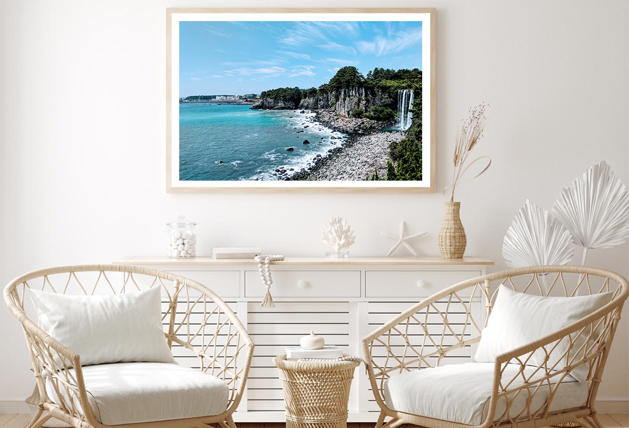 Waterfall At Jeju Beach Blue Sky Home Decor Premium Quality Poster Print Choose Your Sizes