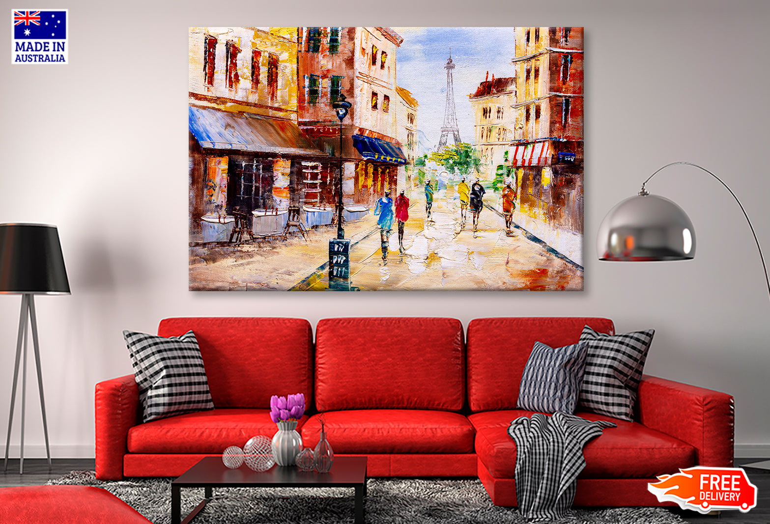 People Walking in Street & Eiffel Tower Oil Painting Wall Art Limited Edition High Quality Print