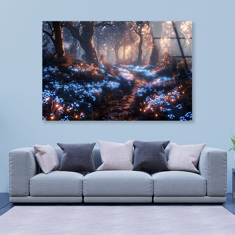 Forest with Red Leaves and Trees by Lights Acrylic Glass Print Tempered Glass Wall Art 100% Made in Australia Ready to Hang - Bella Home Decor