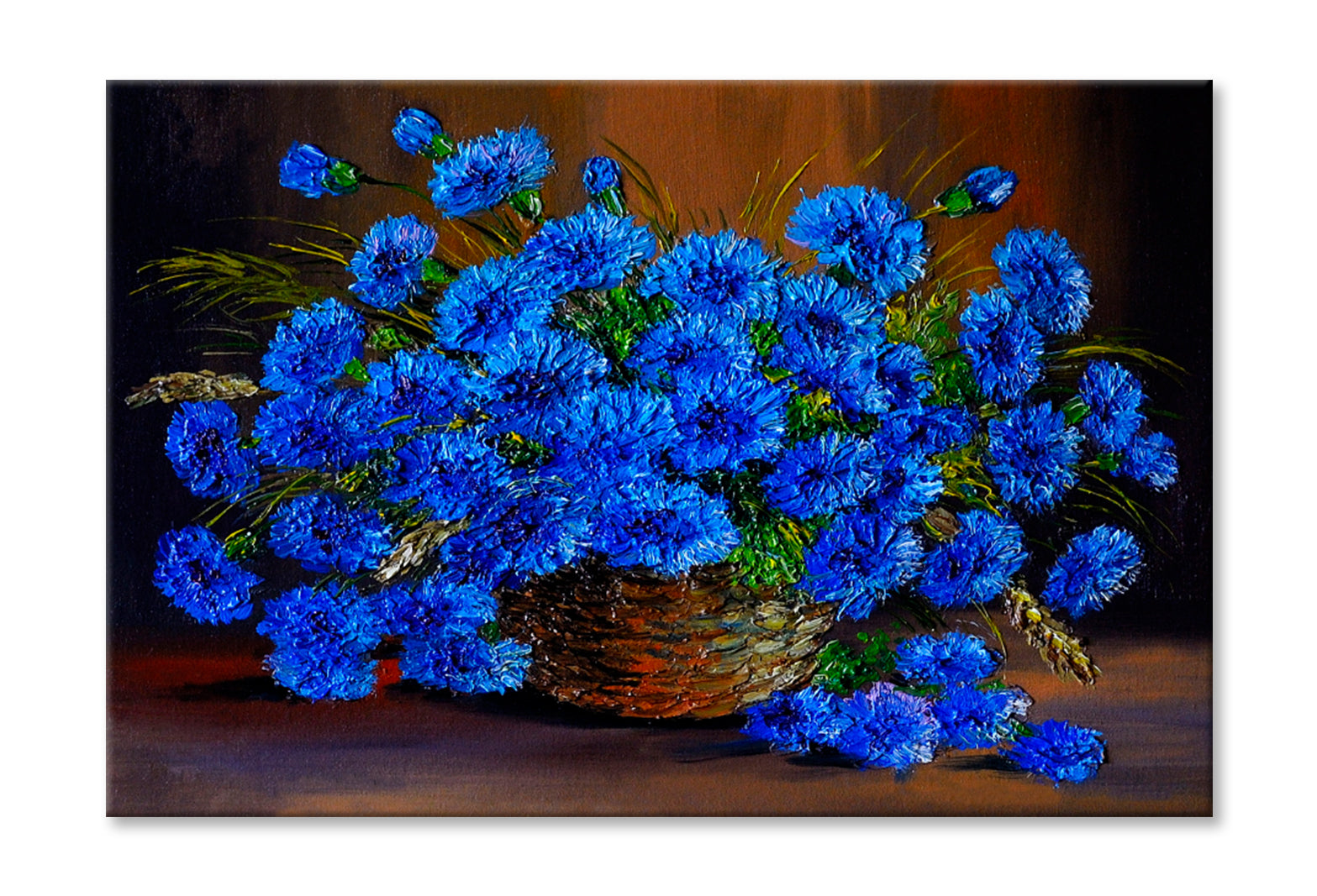 Blue Flowers In A Vase, Art Work Oil Painting Wall Art Limited Edition High Quality Print Stretched Canvas None