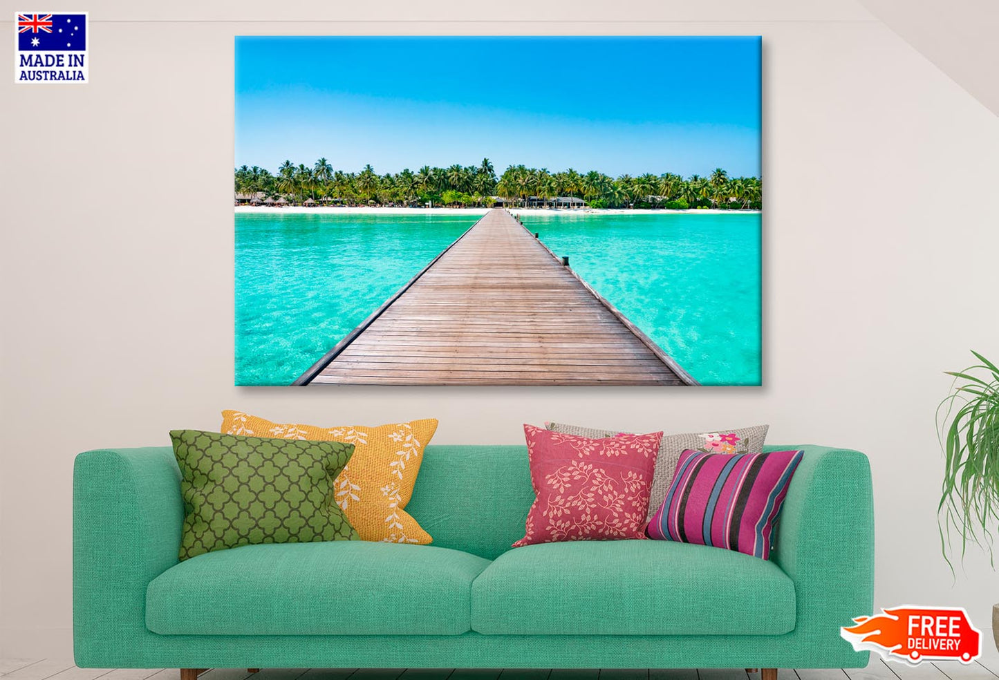 Overwater Bridge in The Indian Ocean Wall Art Decor 100% Australian Made