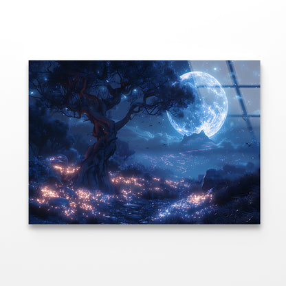A Tree with Lights in the Background Acrylic Glass Print Tempered Glass Wall Art 100% Made in Australia Ready to Hang - Bella Home Decor