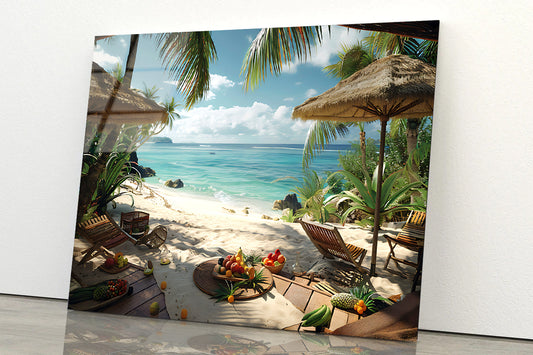 Beach with Palm Trees View Acrylic Glass Print Tempered Glass Wall Art 100% Made in Australia Ready to Hang