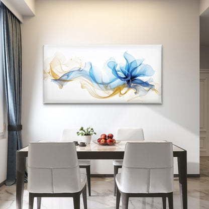 Blue Gold Fluid Silk Wave Wall Art Canvas Office Home Room Framed 120x60cm - Bella Home Decor