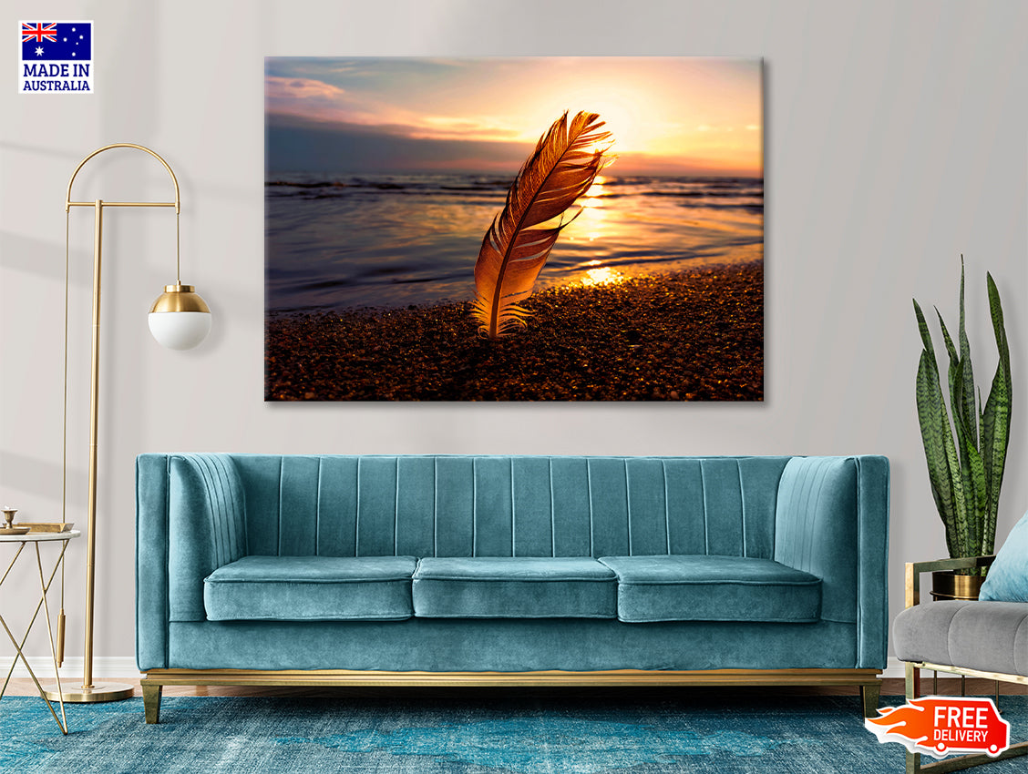 Feather With Sunset in Seashore Print 100% Australian Made - Bella Home Decor