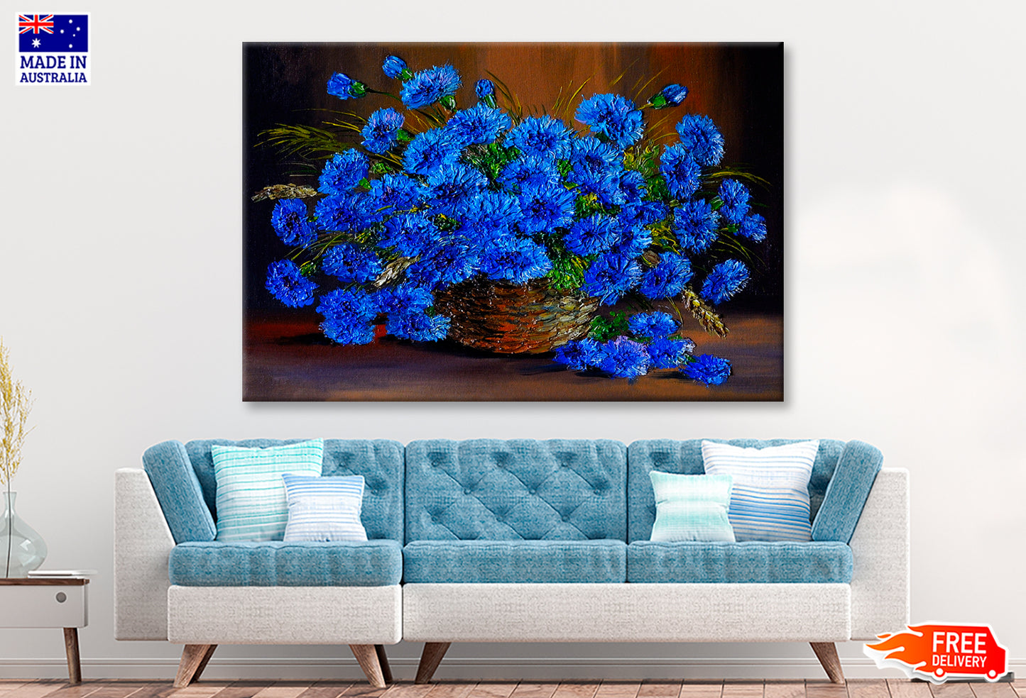 Blue Flowers In A Vase, Art Work Oil Painting Wall Art Limited Edition High Quality Print