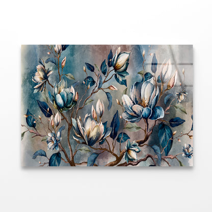 Branch of Watercolor Flowers Acrylic Glass Print Tempered Glass Wall Art 100% Made in Australia Ready to Hang - Bella Home Decor