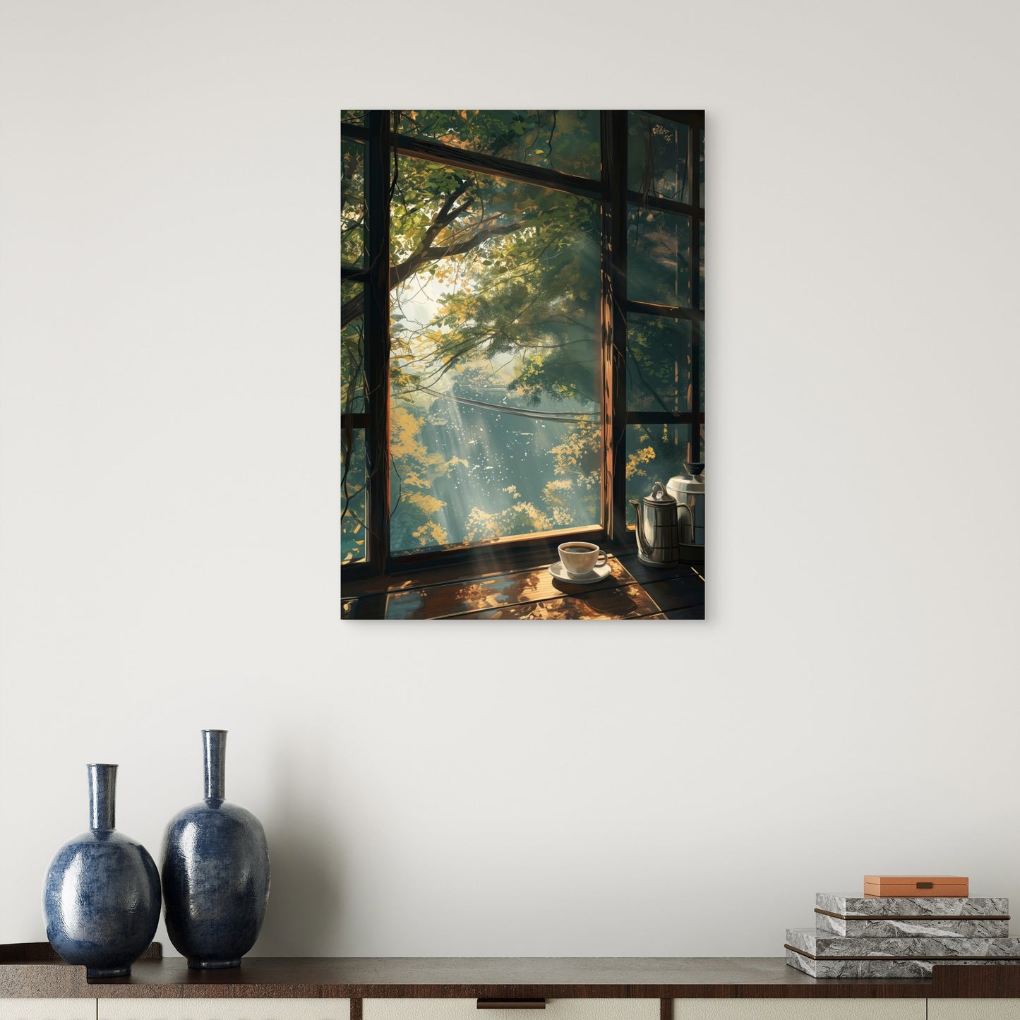 Sunlight Window Coffee Pot 60x90cm Metal Print Ready to Hang - Bella Home Decor