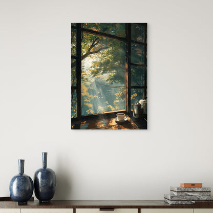 Sunlight Window Coffee Pot 60x90cm Metal Print Ready to Hang - Bella Home Decor