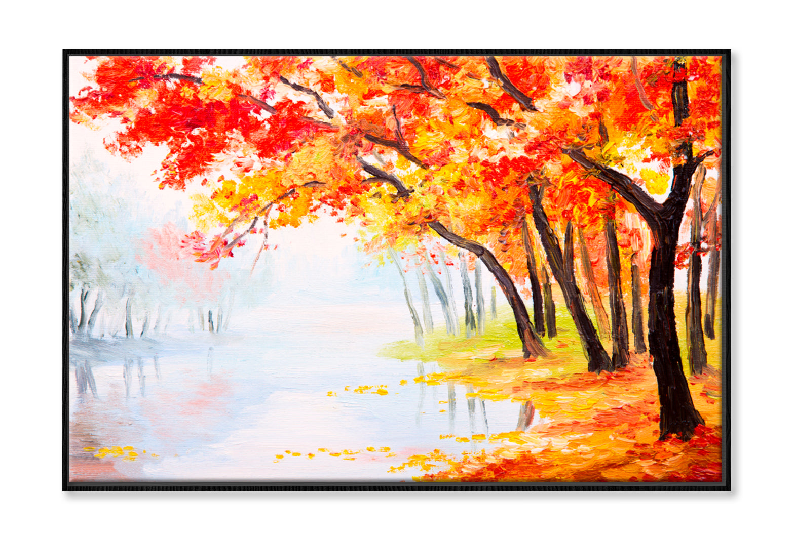 Autumn Forest Near The Lake Oil Painting Wall Art Limited Edition High Quality Print Canvas Box Framed Black