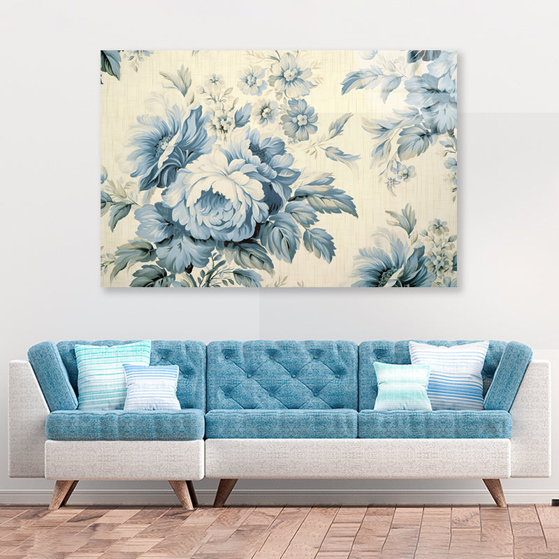 Blue Floral Vintage Wallpaper Acrylic Glass Print Tempered Glass Wall Art 100% Made in Australia Ready to Hang - Bella Home Decor