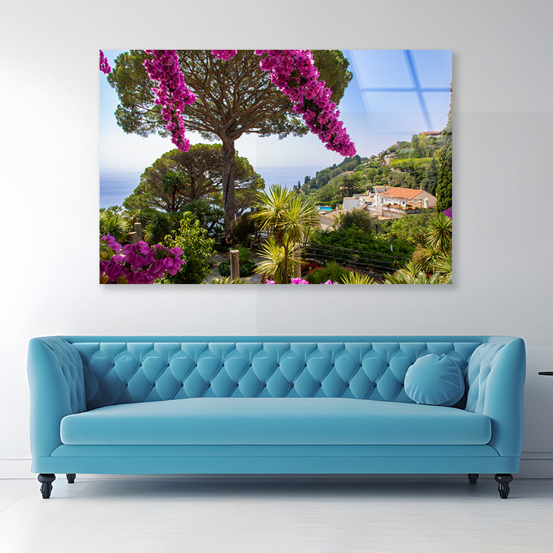 Umbrella Pine Tree and Flowers Acrylic Glass Print Tempered Glass Wall Art 100% Made in Australia Ready to Hang - Bella Home Decor