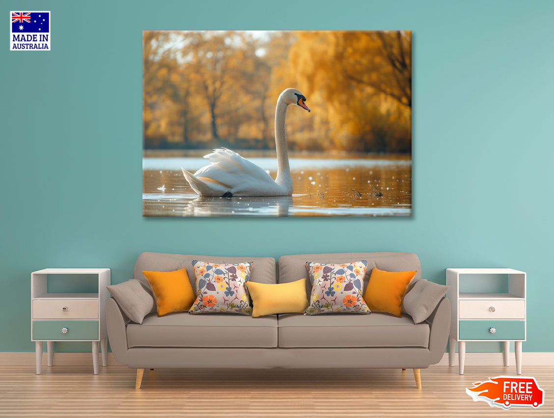 Swans on Autumn Pond View Print 100% Australian Made - Bella Home Decor