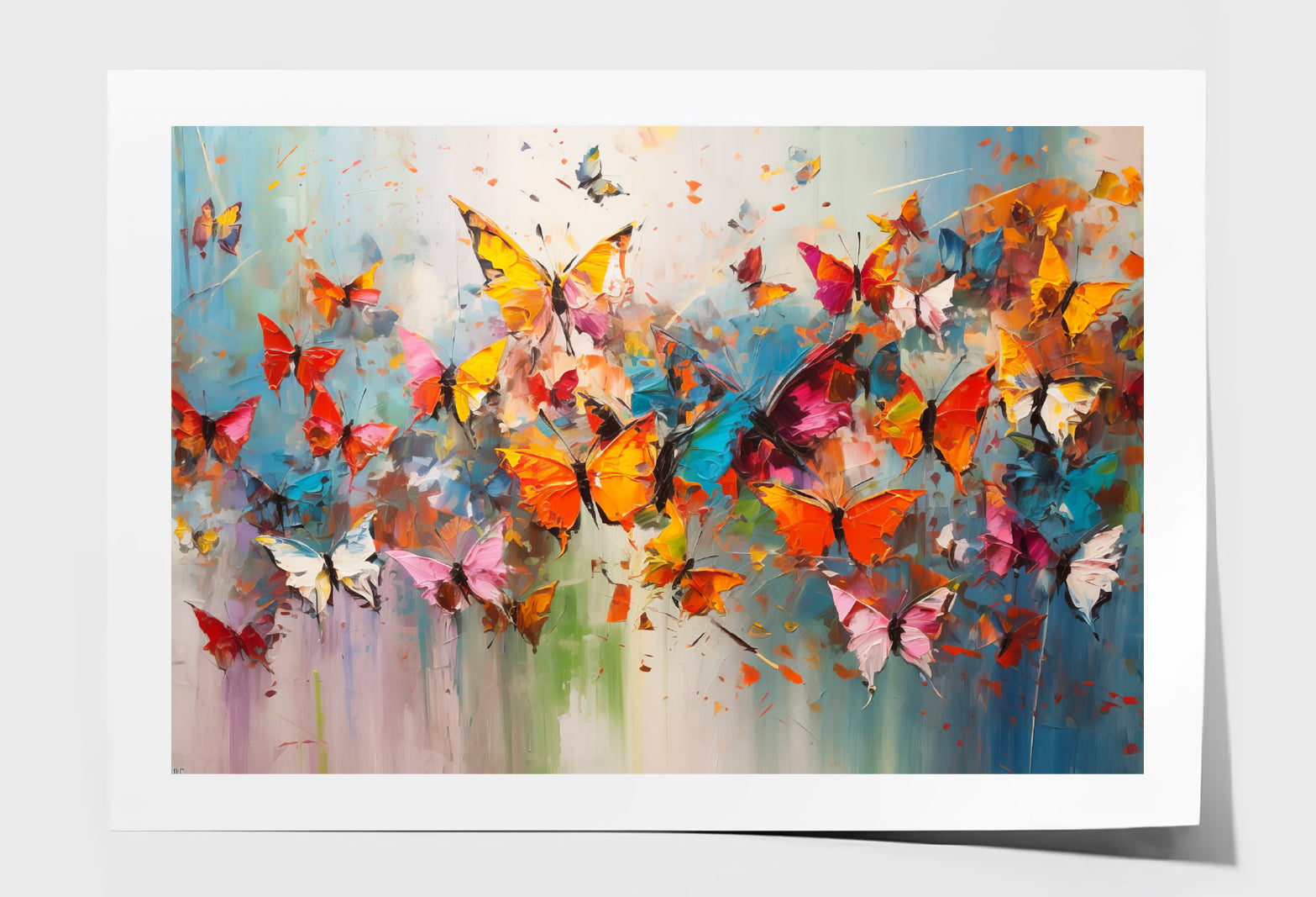 Pink Red Yellow Butterflies Abstract Oil Painting Wall Art Limited Edition High Quality Print Unframed Roll Canvas None