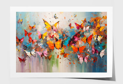 Pink Red Yellow Butterflies Abstract Oil Painting Wall Art Limited Edition High Quality Print Unframed Roll Canvas None