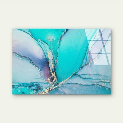 Teal Gold Fluid Vein Marble  Acrylic Glass Printing Wall Art Australian Made Quality