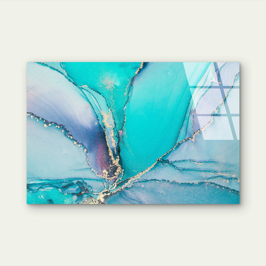 Teal Gold Fluid Vein Marble Acrylic Glass Printing Wall Art Australian Made Quality